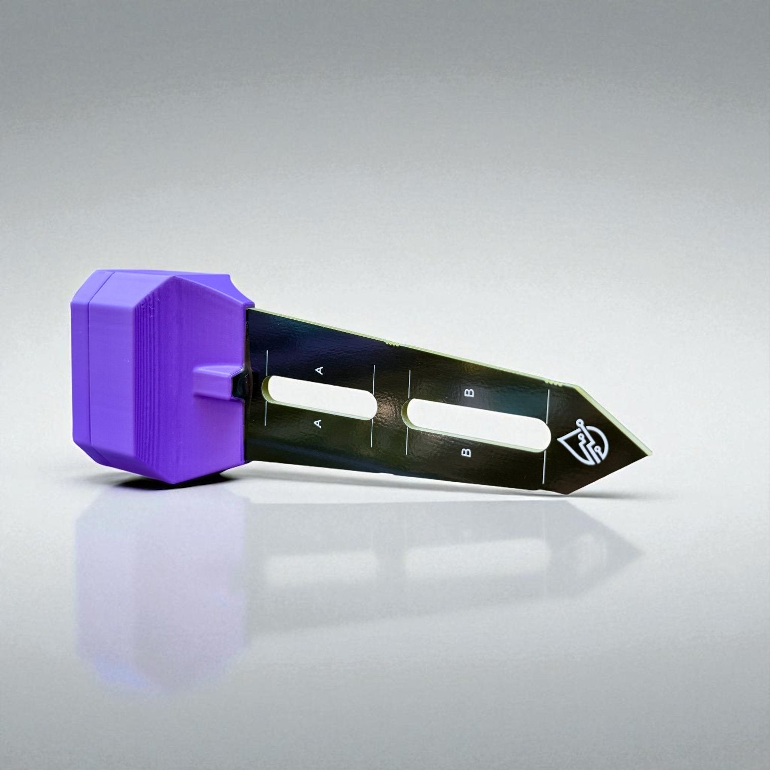 BLADE sensor on its side showing depth marks A and B along the probe